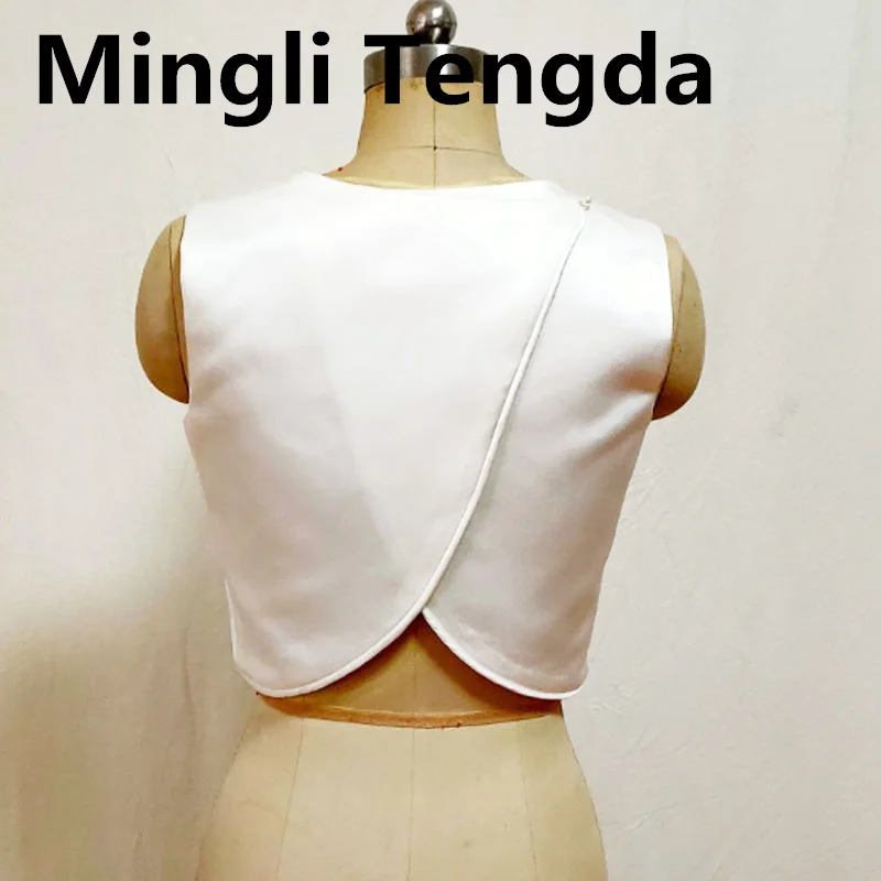 

Атласные накидки для невесты Mingli Tengda, свадебные аксессуары, куртка на заказ, топ с круглым вырезом, пальто без рукавов, женские коврики