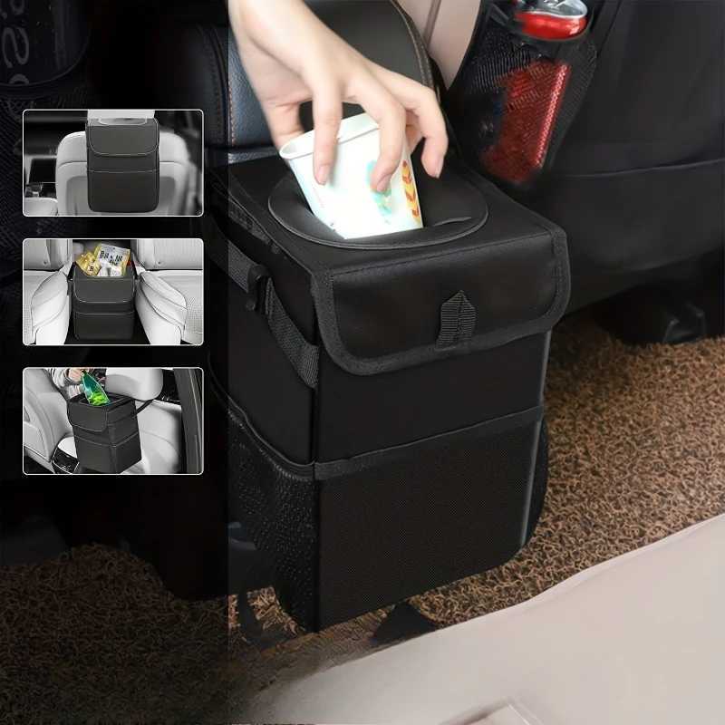 1pc ZukMi Car Trash Can with Cover and Storage Pocket