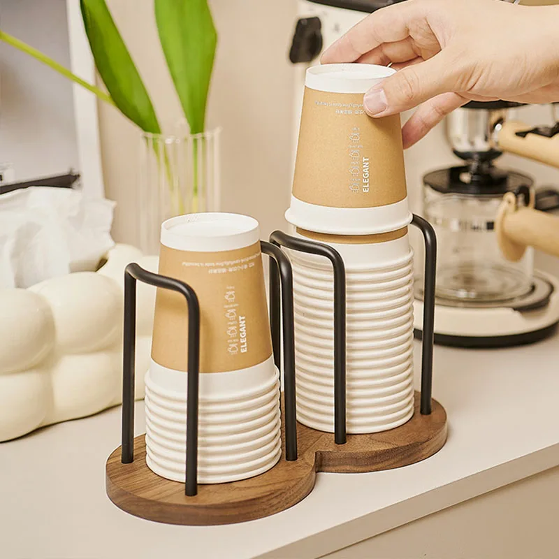 Disposable Cup Storage Holder Rack Shelf Water Tea Cups Wood Dispenser with Longer Stick Mug Display Stand Organizer Supplies cup storage holder paper cup dispenser