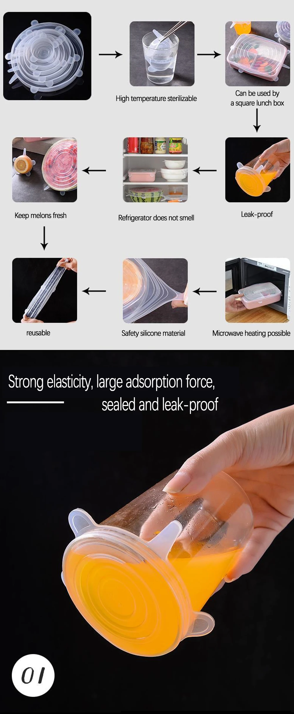 Description Picture 4 of item6PCS Silicone Cover Stretch Lids Reusable Durable and Expendable Lids Silicone Covers for Fresh Food Leftovers Keep Food Fresh