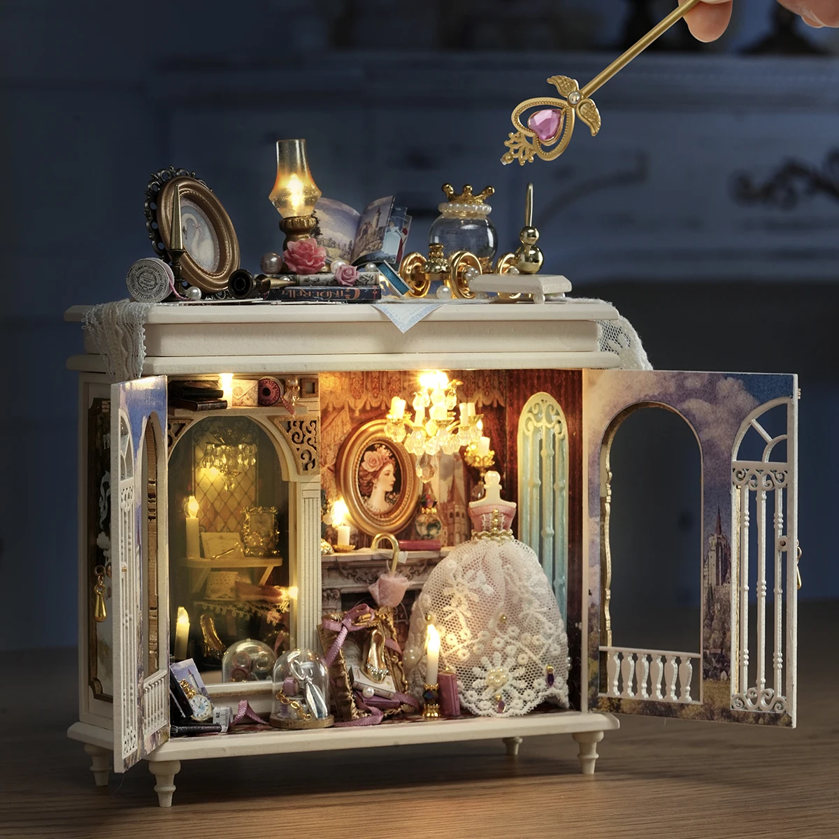 Moonlight Fantasy Mini 3D Puzzle Montagemodell Puppenhaus-Set DIY Handgemachtes Spielzeug Bücherregal-Set, Holzhandwerk Mädchen Geburtstagsgeschenk