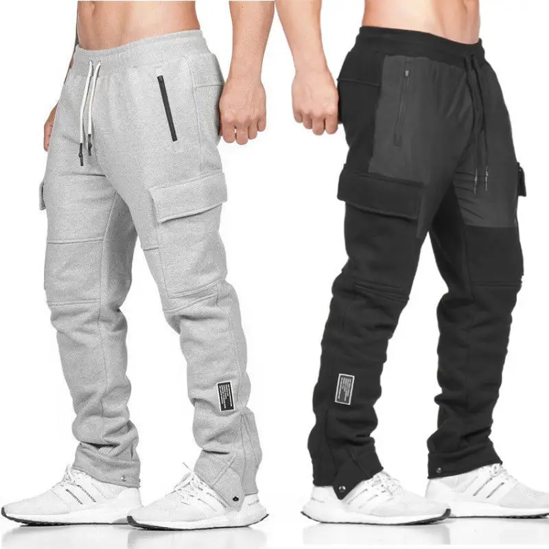 

Autumn and winter sports trousers men's multi-pocket outdoor overalls cotton fitness pants beam training basketball pants