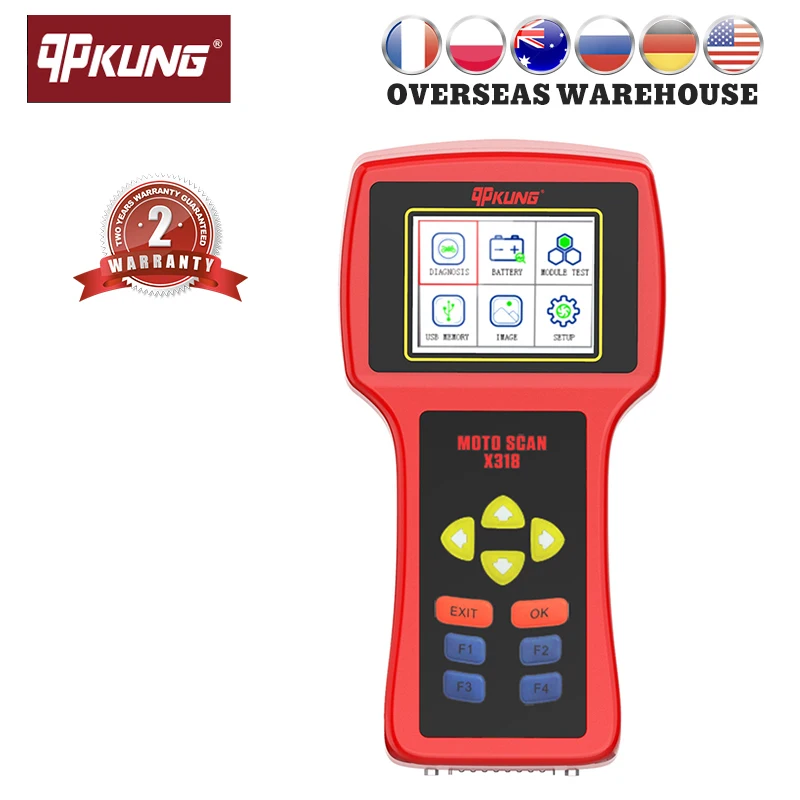 

qpKung X318 Motorcycle Diagnostic Tool Encoding Keys TPS ABS For Kawasaki Yamaha Suzuki PIAGGIO Battery Tester Analyzer