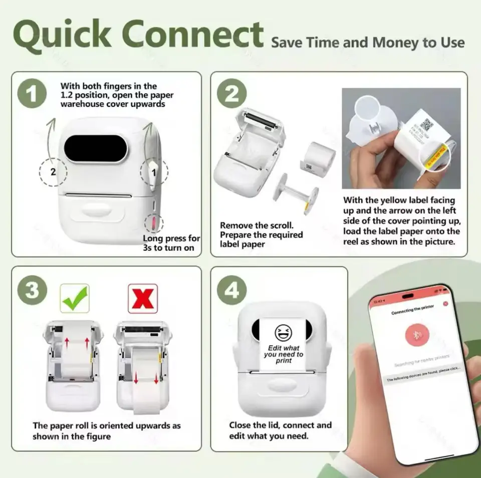 HYBSK P50 Bluetooth Thermal Label Printer - Portable Barcode Maker For Small Business & Retail