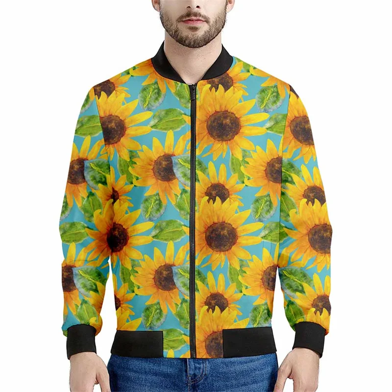thumbnail image 1 of Chaqueta con cremallera y estampado de girasoles a la moda para hombre, sudaderas con estampado de plantas en 3D, chaquetas de calle de manga larga de gran tamaño, abrigos, 1 of 4