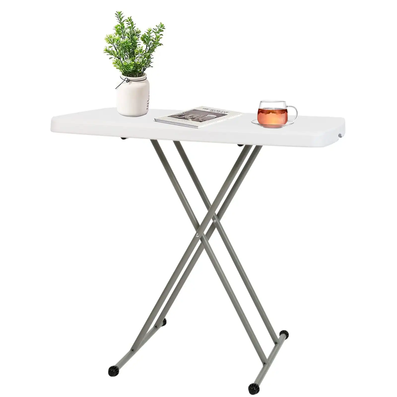 

Folding TableVebreda 30 Inch Adjustable Folding Table TV Tray and Lightweight Dinner Table with X Legs and Hard Plastic Top, 19"