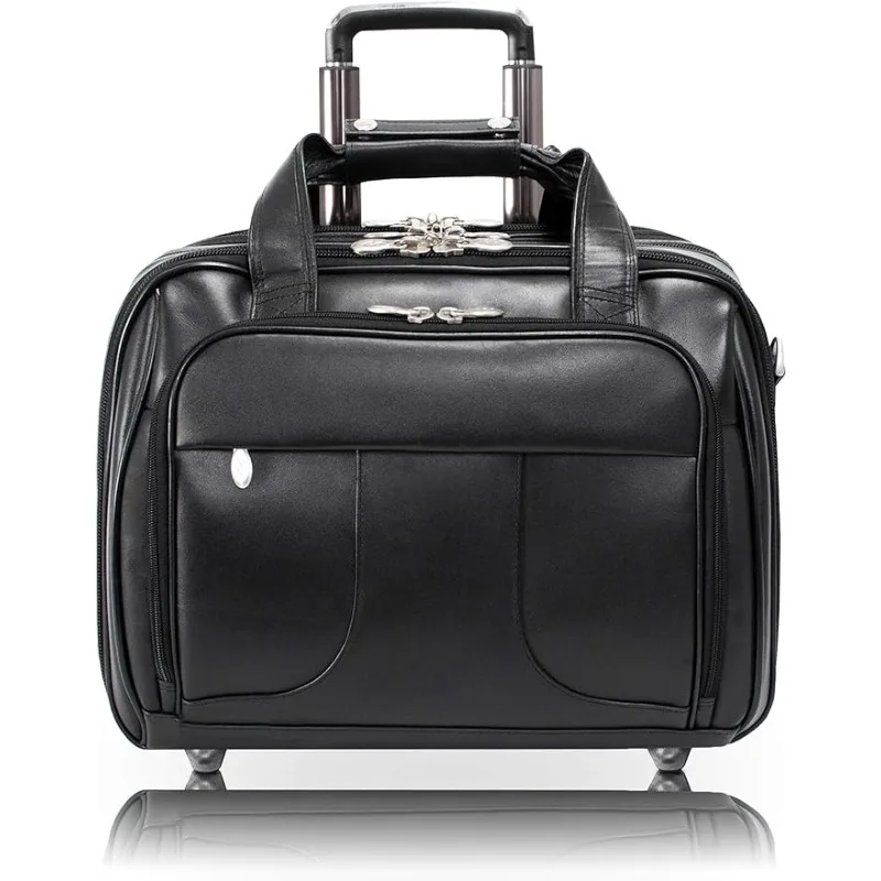 

15.6' Leather Patented Detachable Wheeled Laptop Overnight with Removable Briefcase