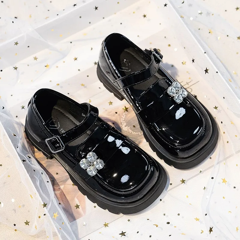 

COZULMA Children Girls Elegant Rhinestone Leather Shoes Spring Kids Girls Fashion Flat Casual Shoes Size 26-36