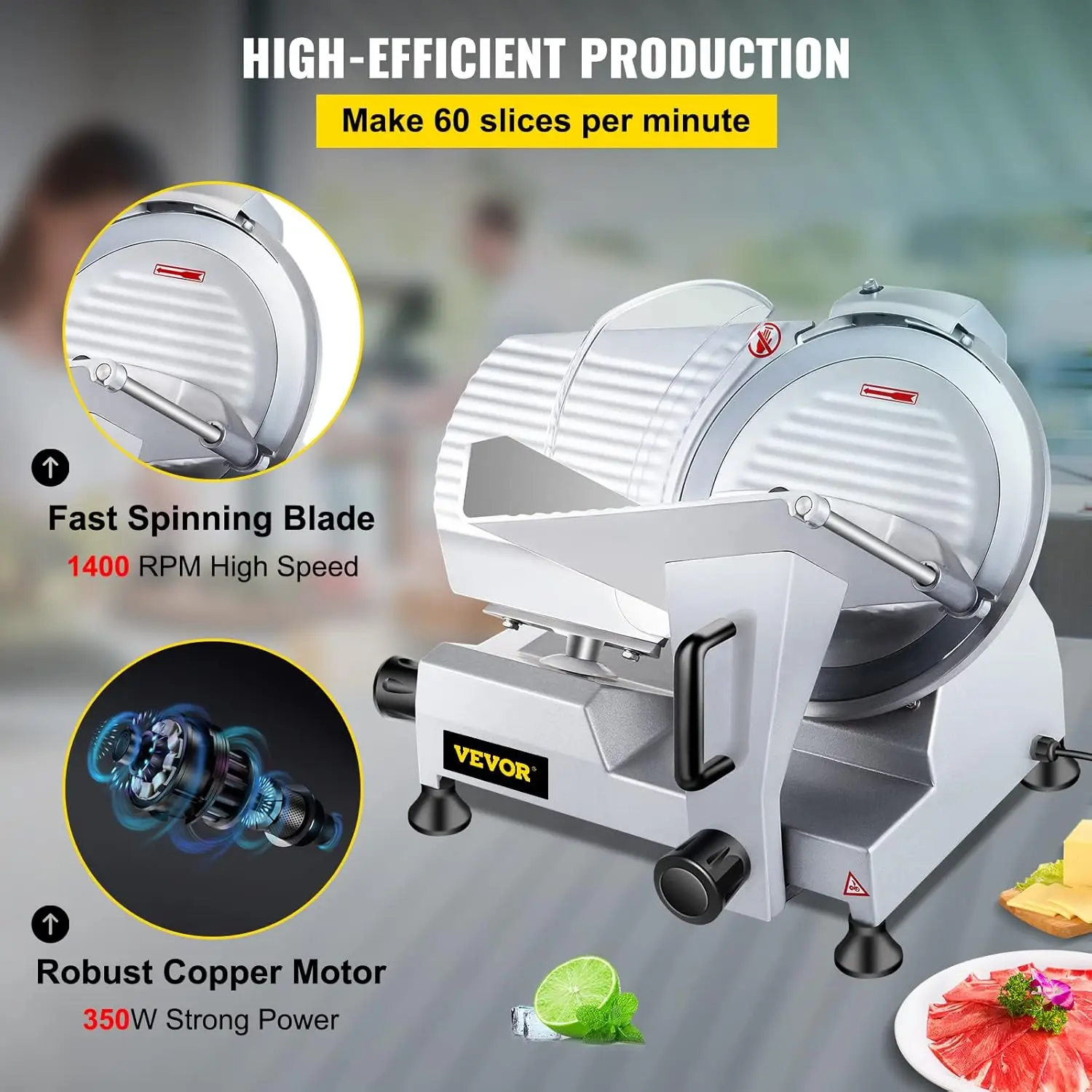 Vbenlem Commercial Meat Slicer,12 Inch Electric Meat Slicer Semi-Auto 420W Premium Carbon Steel Blade Adjustable Thickness, 5