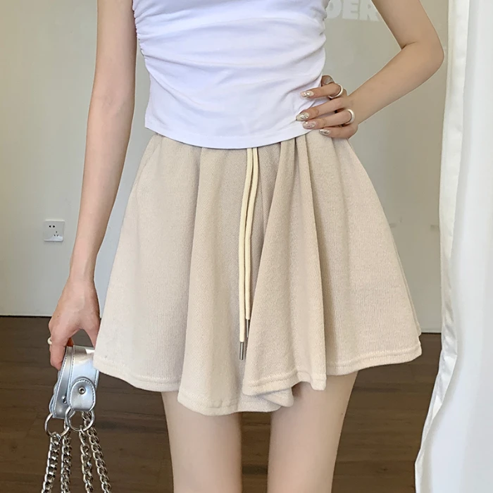 Mulheres verão 2026 cintura elástica solta a linha casual calças de perna larga saia estilo coreano cordão esportes shorts calças versátil