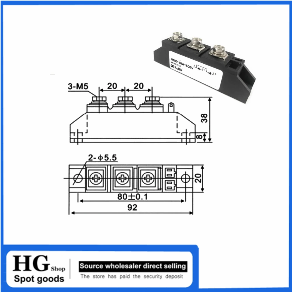 MDK26A 40A 55A 70A 90A 110A Rectifier Photovoltaic DC Solar Anti-reverse Charging/Current Anti-Backflow Freewheeling Diode Modul