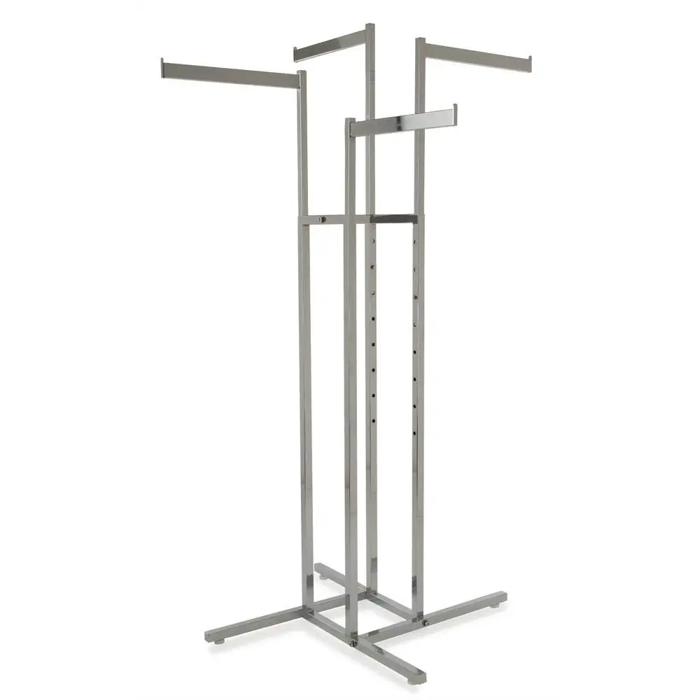 

\u2013 Chrome 4 Way , Adjustable Height Blade Arms, Square Tubing, Perfect for Clothing Store Display With 4 Straight Arms