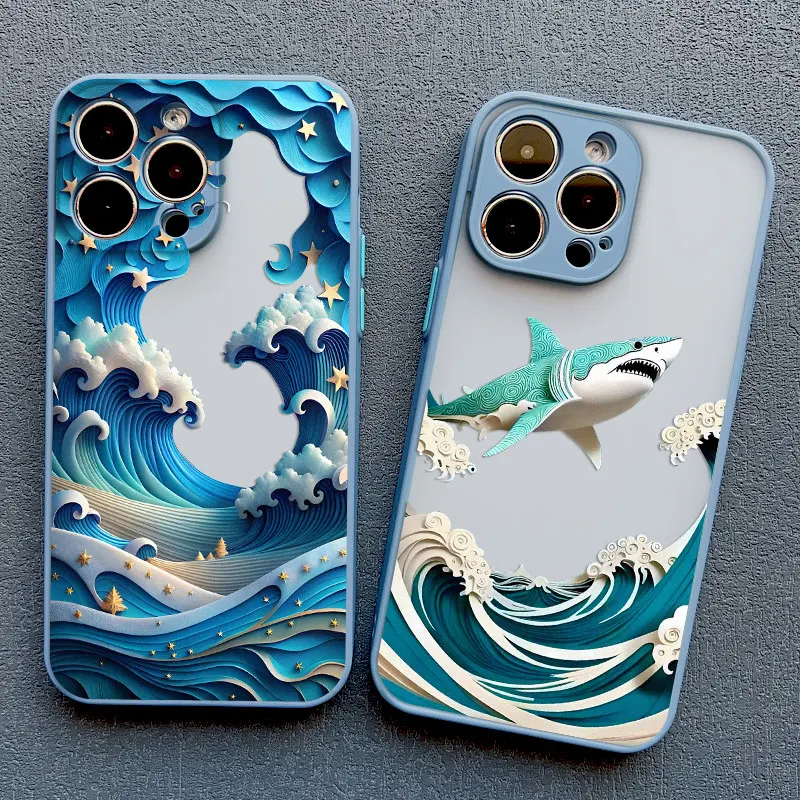 Ocean Adventure Marine Life Phone Case featuring Sharks and Dolphins with Blue Sea Waves Design