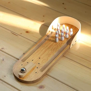 Mini set da bowling in legno scrivania da ufficio divertente antistress agitarsi bambini adulti ADHD TDAH giocattoli per alleviare l'ansia e lo stress