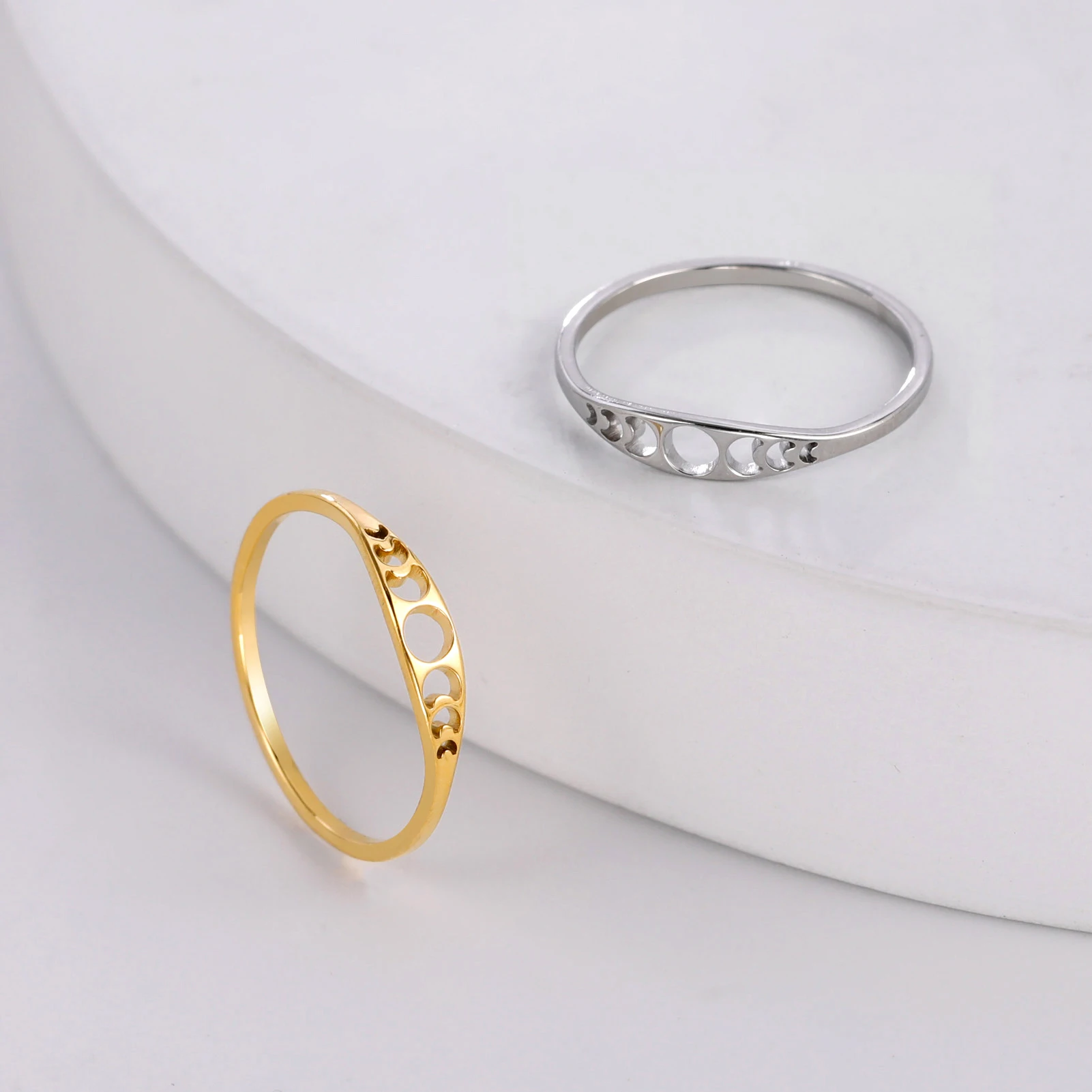 Kkjoy Mode Edelstahl Rebe und Blume Ring für Frauen Crescent Moon Ringe Trendy Party Schmuck Geschenk für Liebhaber Großhandel – Detail 14