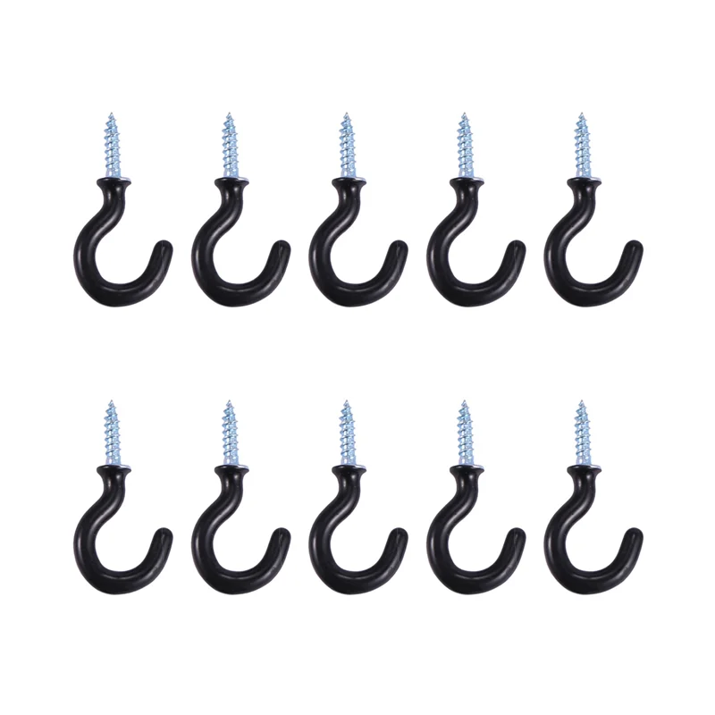 Y17A 150 Pcs 1.1 Inch Cup Mug Hooks Shouldered Metal Screw-In Plastic Coated Hanging Black