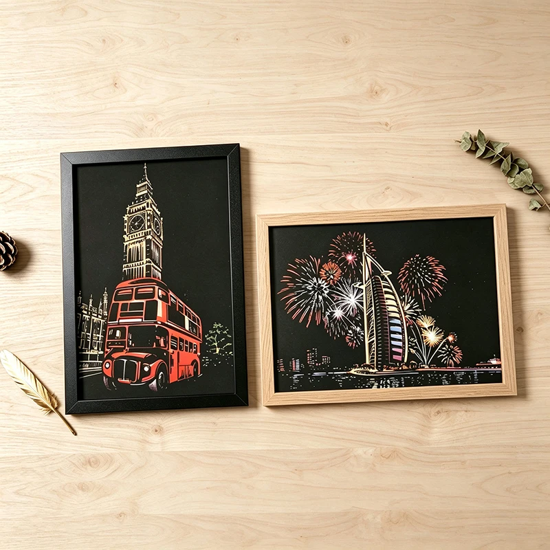 12 Fogli di Carta Magica da Grattare con Pennino, Dipinti di Monumenti e Animali, Kit per Disegno Fai-da-Te, Giocattolo Antistress, Regalo per Bambini e Adulti - immagine 6