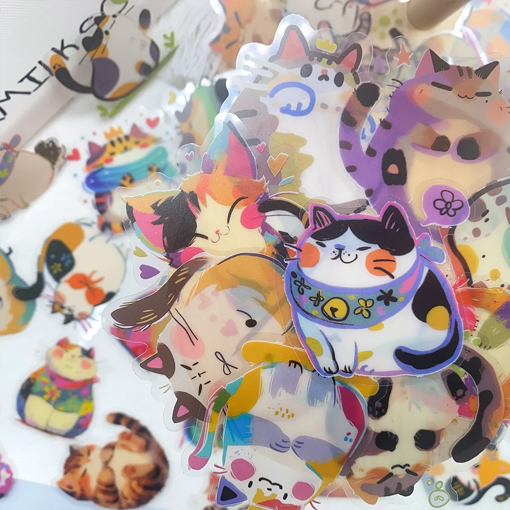 50 stücke Cartoon Nette Katzen PET Aufkleber Aufkleber Für Telefon Laptop Notebook Skateboard Gitarre DIY Ästhetische Transparente Aufkleber – Detail 6