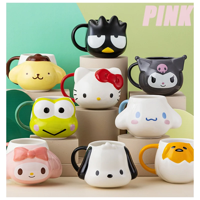 

Розовая кавайная мультяшная керамическая трехмерная кружка My Melody Cinnamoroll Kuromi Purin Dog из искусственного стекла, милый подарок