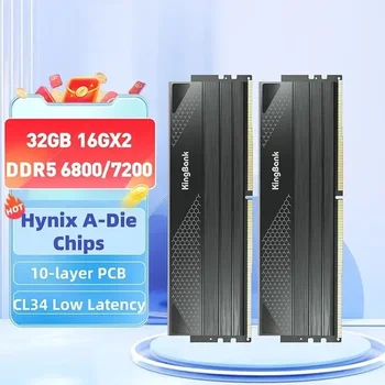 KingBank 하이닉스 A 다이 칩 메모리 램, 듀얼 채널 DIMM 데스크탑 메모리, 인텔 XMP 3.0 AMD EXPO, DDR5, 16GB x 2 7200, 6800 MHz 지지대