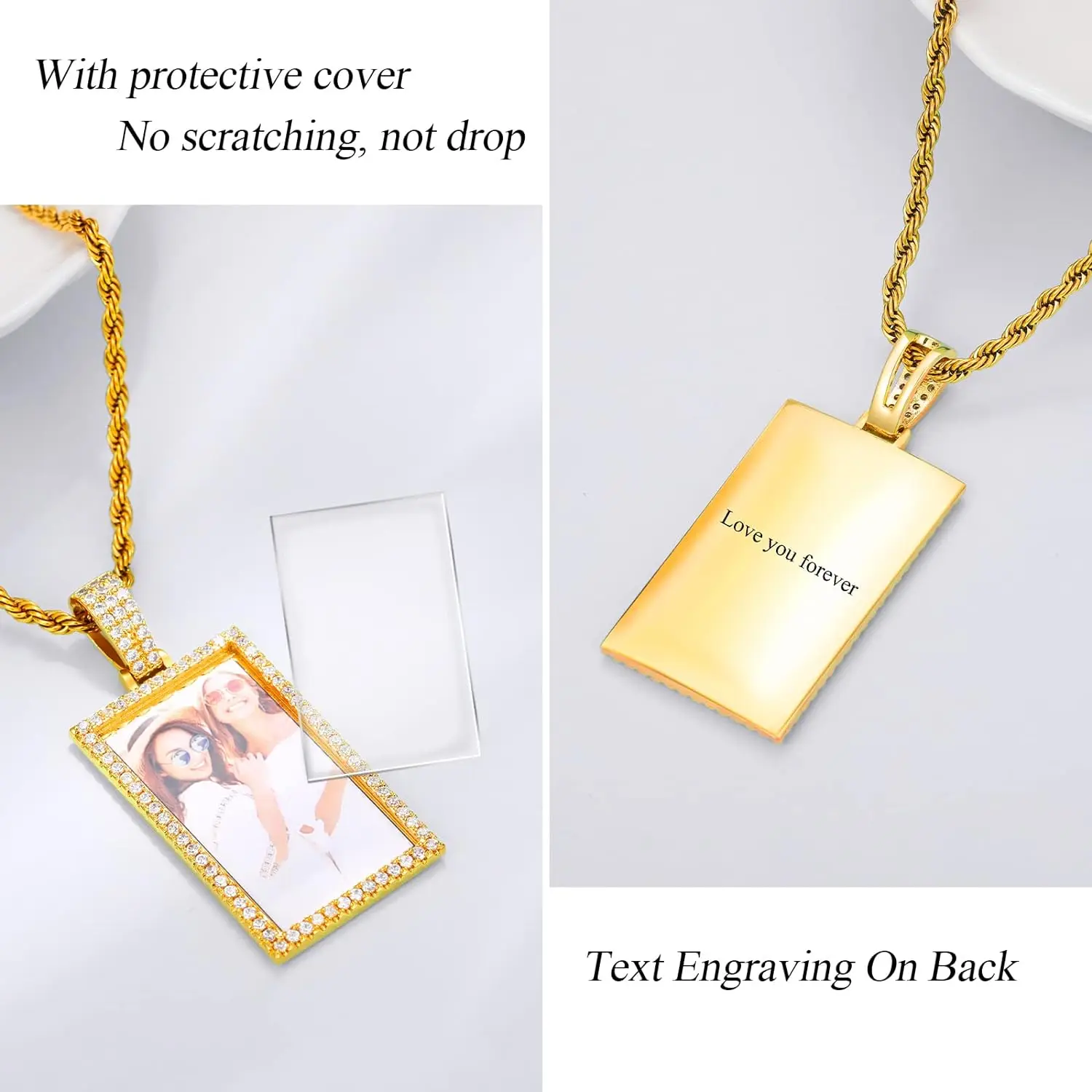 Custom Rectangle Photo Pendant for Men Picture Memory Square Medallions Pendant Gold Color Cubic Zircon Hip Hop Jewelry