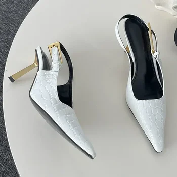 Patent Leather Green Women Pumps Sexy Pointed Toe Metal Buckle Strap Thin High Heels Summer Elegant Slingbacks Heeled Sandals