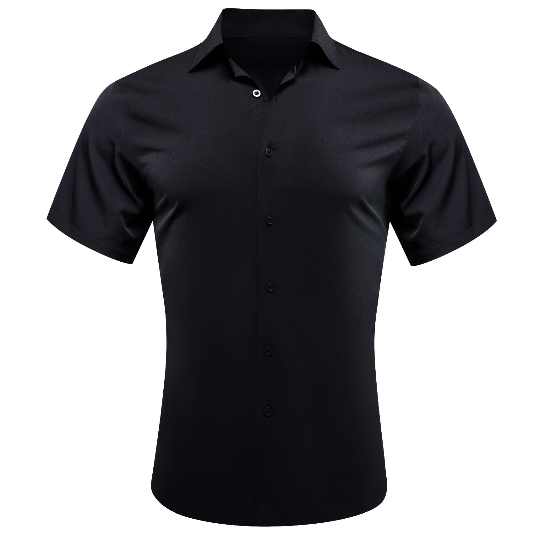 DesignerShirtsforMenShortSleeveSummerBlackSolidSilkSlimFitMaleBlousesCasualTurn.jpg