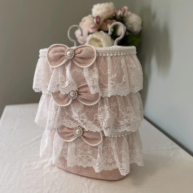 Pink Lace Storage Basket Pastoral Bouquet Bathroom Fabric Hanging Basket Bedside Wall Hanging Cosmetic Storage Basket Rack 3