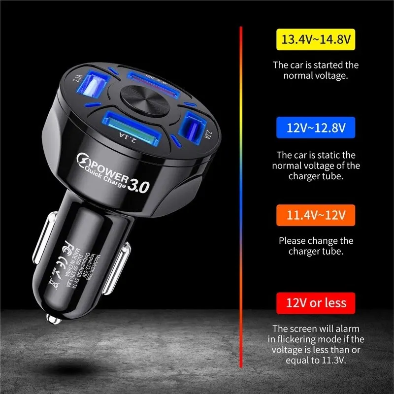 USLION 4 Ports USB Car Charge 48W Quick 7A Mini Fast Charging For iPhone 14 Xiaomi Huawei Mobile Phone Charger Adapter in Car