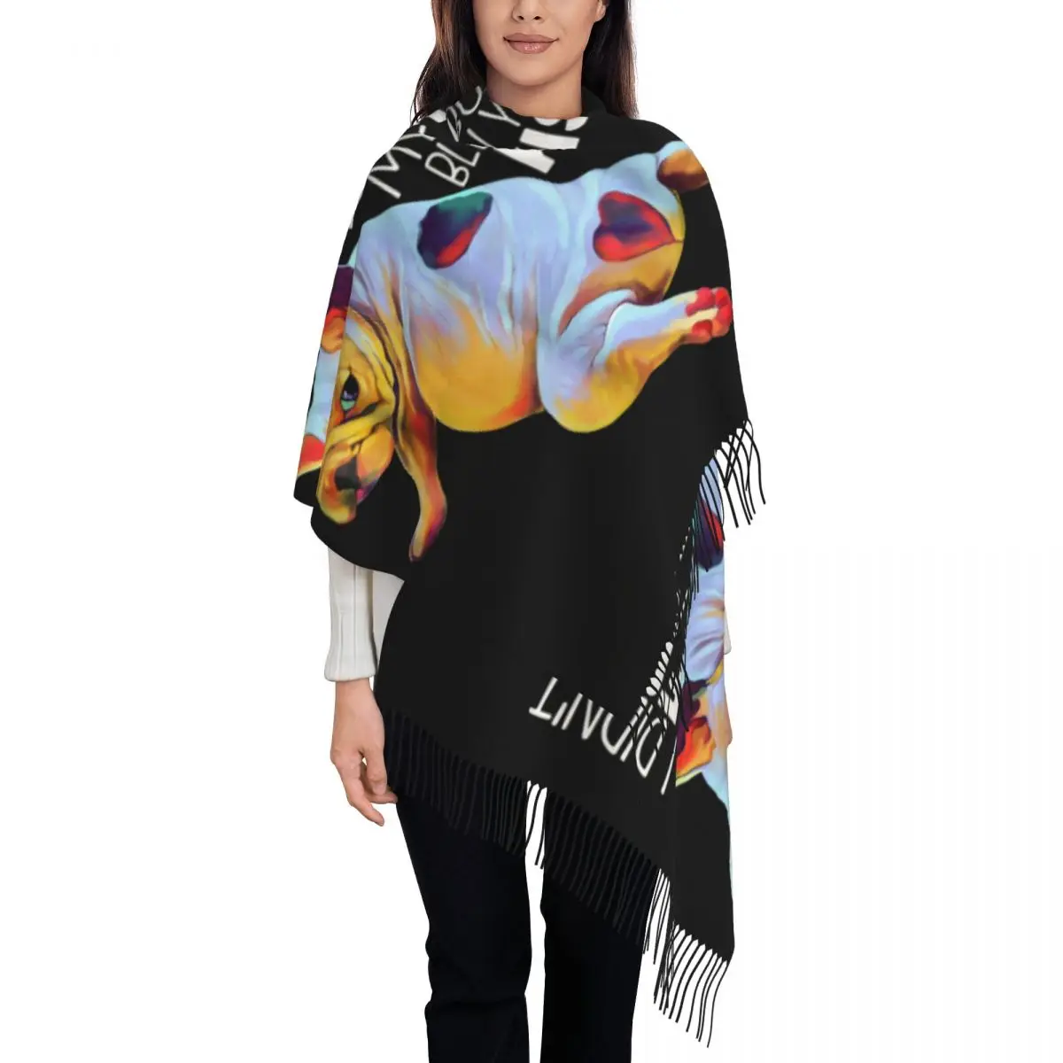 

Ladies Long Funny French Frenchie Bulldog Scarves Women Winter Thick Warm Tassel Shawl Wrap Gifts Puppy Dog Scarf