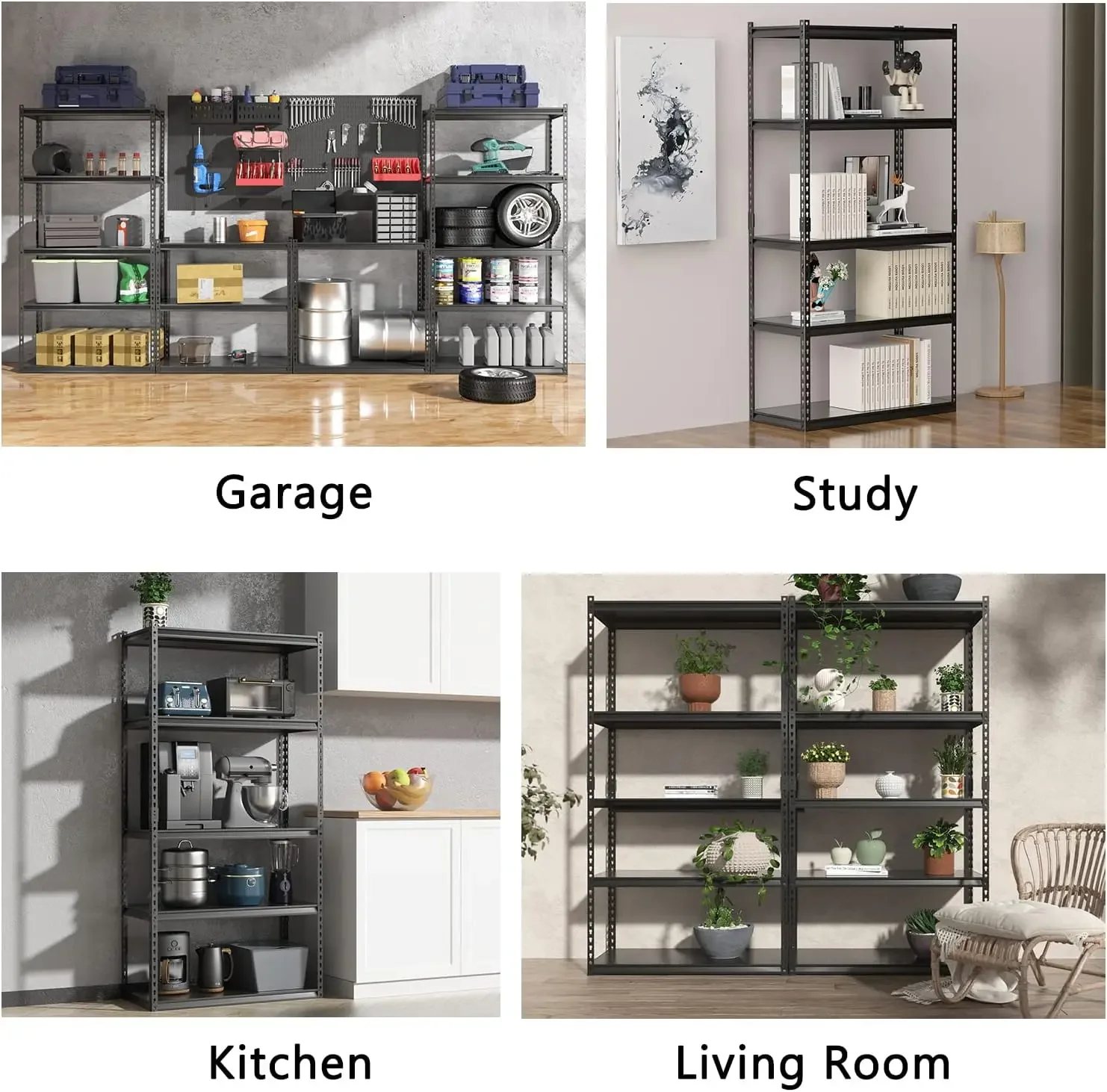 Garage Storage Shelves, 72'' Heavy Duty Metal Utility Rack with Adjustable 5 Tier Shelving for Warehouse Basement Kitchen Living 6