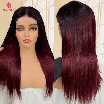 20Inch 4X4 Frontal Lace Human Hair Wigs 100% 99J Virgin Unprocessed Women Wigs 300% Density Bone Straight Wig 99J# Honey Blonde 1