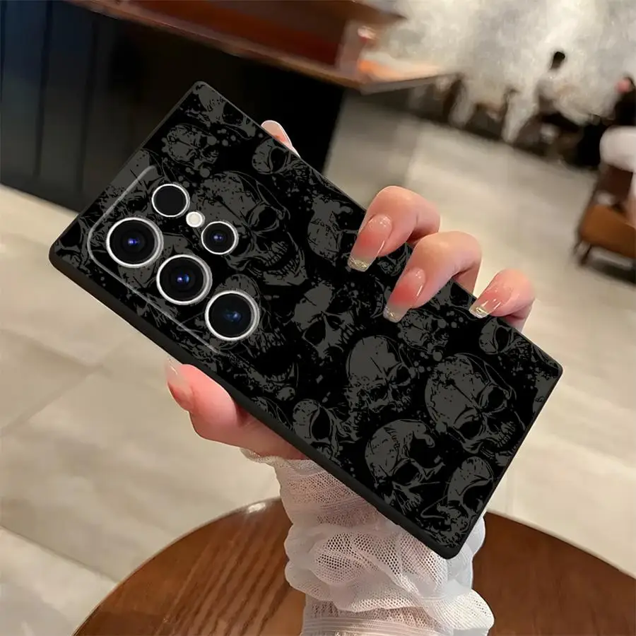 Spooky Skull Patterns Black Soft Phone Cover