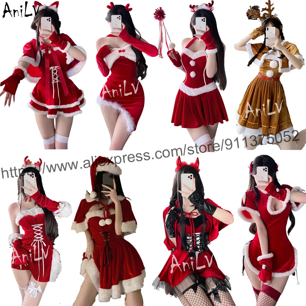 AniLV New Christmas Series Uniform Cosplay Women Santa Claus Outfits Costumes Merry Xmas Dress Updating