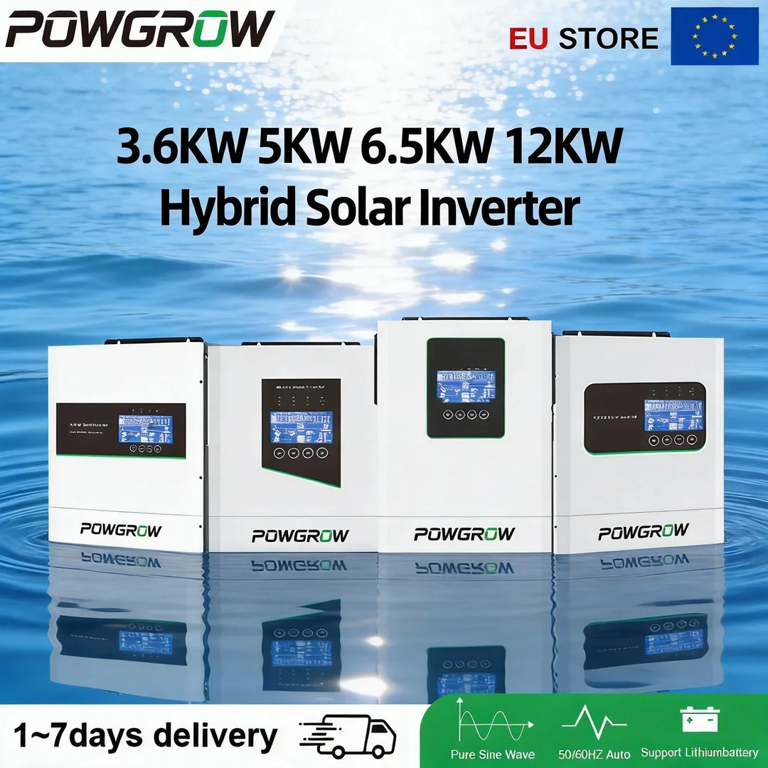 POWGROW 12KW 48V Onduleur hybride hors réseau à onde sinusoïdale pure, double MPPT, entrée PV 60-450V, charge 160A, surtension 15000W, commutation 24KW 10ms, fonctionne sans batterie, UE 1 POWGROW 12KW 48V Onduleur hybride hors réseau à onde sinusoïdale pure, double MPPT, entrée PV 60-450V, charge 160A, surtension 15000W, commutation 24KW 10ms, fonctionne sans batterie, UE 1