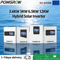 POWGROW 12KW 48V Onduleur hybride hors réseau à onde sinusoïdale pure, double MPPT, entrée PV 60-450V, charge 160A, surtension 15000W, commutation 24KW 10ms, fonctionne sans batterie, UE 1
