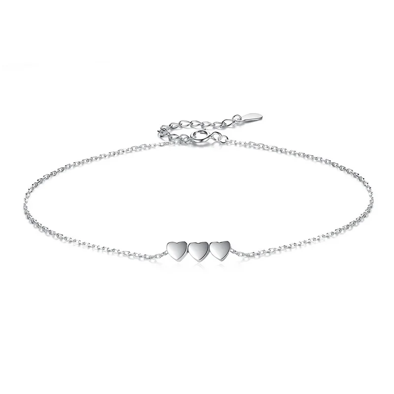 925 Sterling Silver Three Heart Anklets For Women anklet bracelets silver anklets