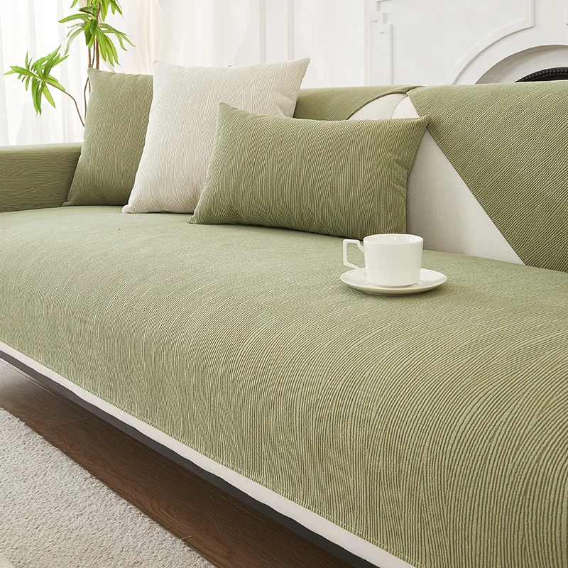 

Four Seasons Universal Chenille Sofa Cover Sofa Pad Solid Color Striped Sofa Mat for Living Room Non-Slip L-Shaped Couch Cushion