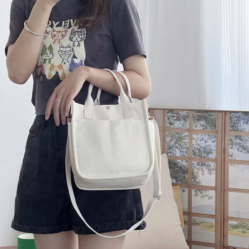 1pc Mini Canvas Tote Bag Multi Pocket Crossbody