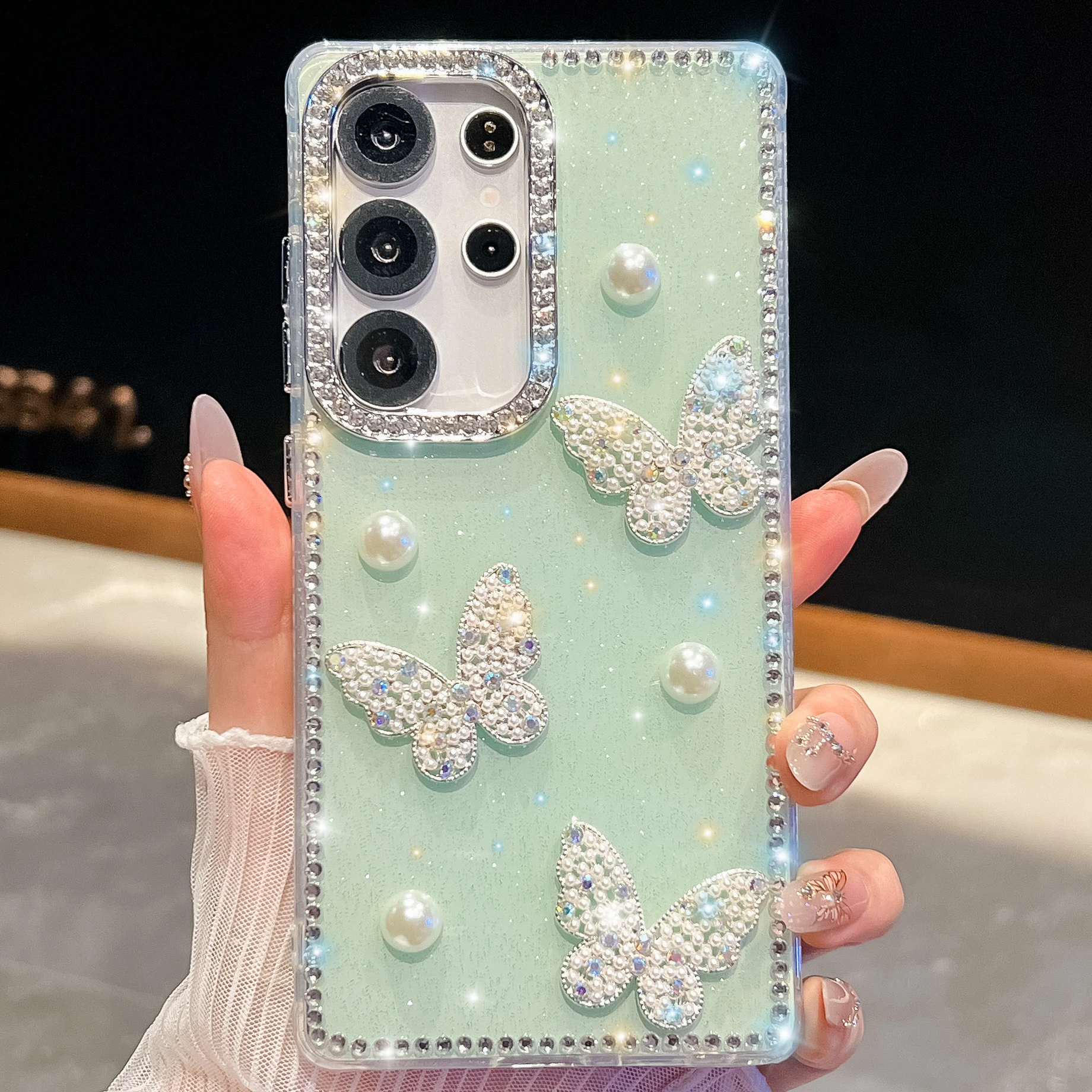 Pearl Butterfly Shining Rhinestone Luxury Phone Case