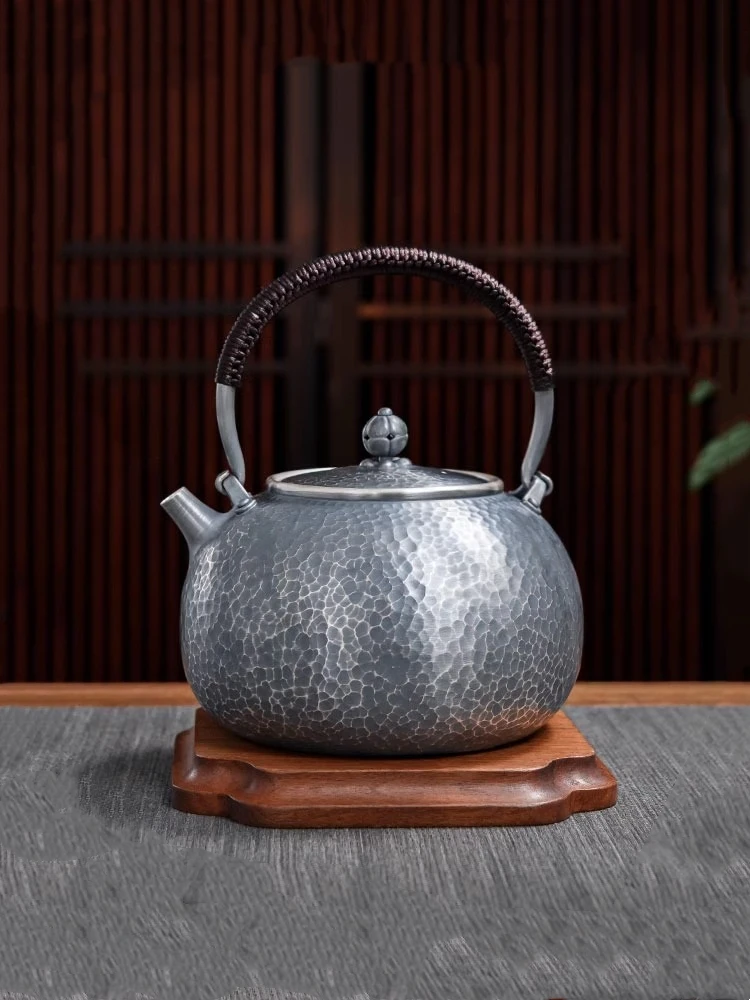 

Pure silver 99.9% boiling kettle tea set, old-fashioned high-end handle, anti scalding, brewing tea, pure handmade silver teapot