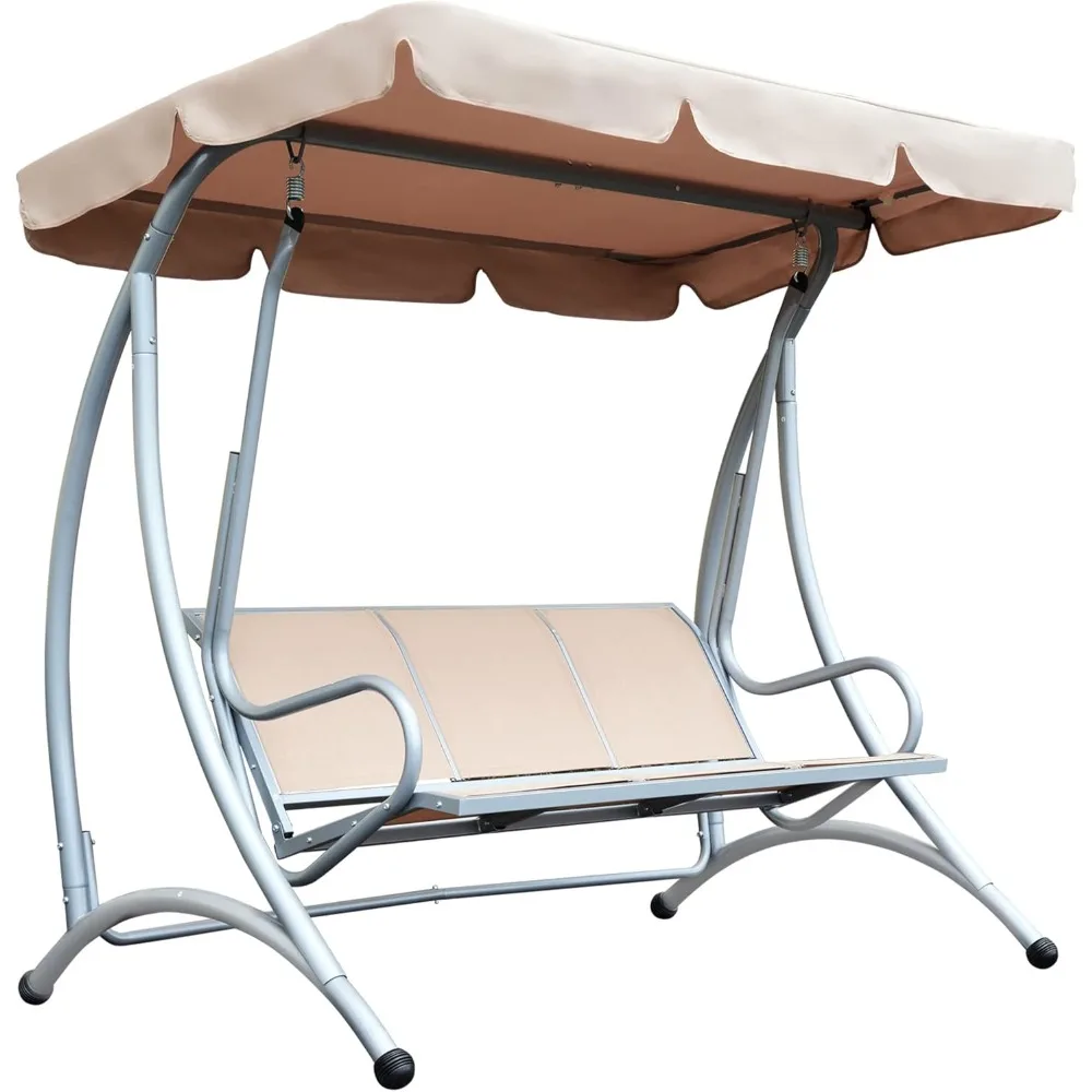 3-Seat Outdoor Porch Swing Chair Patio Swing Glider Adjustable Canopy Breathable Seat and Steel Frame for Garde