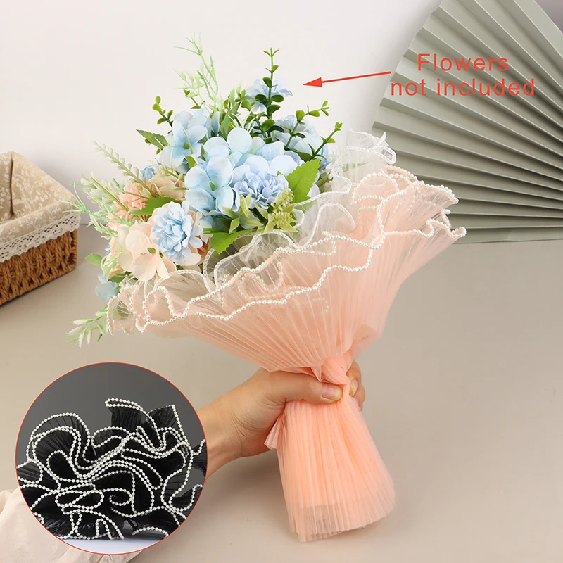 28X400cm Flower Wrapping Paper Pearl Wave Yarn Lace Mesh
