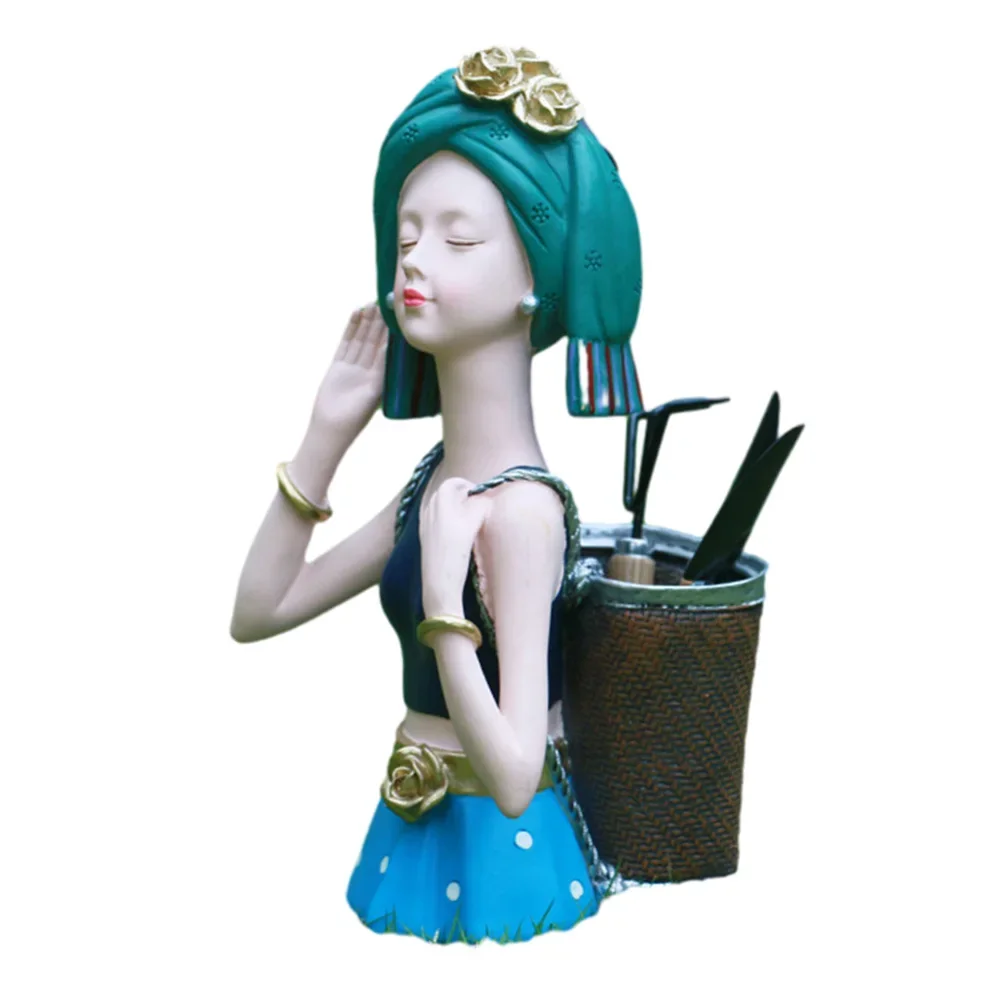

1pc Outdoor Garden Girl Decorative Resin Ornaments Retro Courtyard Gardening Storage Handicrafts Garden Decoration 32*15cm