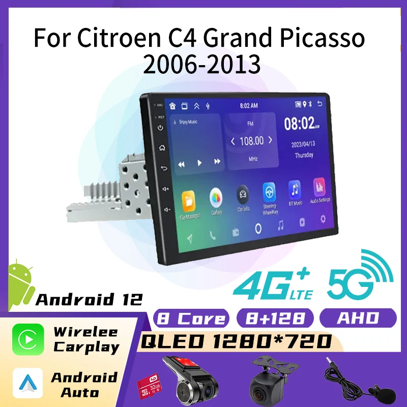 Autoradio Android Da 9 Pollici 1Din Per Citroen C4 Grand Picasso 2006-2013 Stereo Carplay Navigazione Lettore Video Multimediale Unità Principale