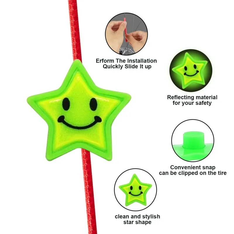 10/22pcs Bicycle Spoke Reflective Clip Colorful Reflector Beads Spoke Tube Star Warning Safety Decoration Kit