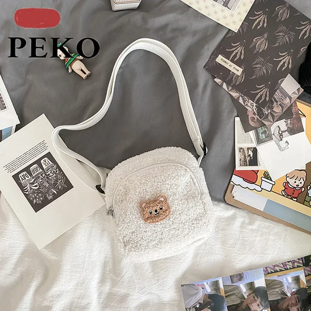 2021 Autumn Winter Cute Bear Messenger Bag Mobile Phone Bag Girls Small Kawaii Bag Women Cartoon Plush Shoulder Bag For Women 