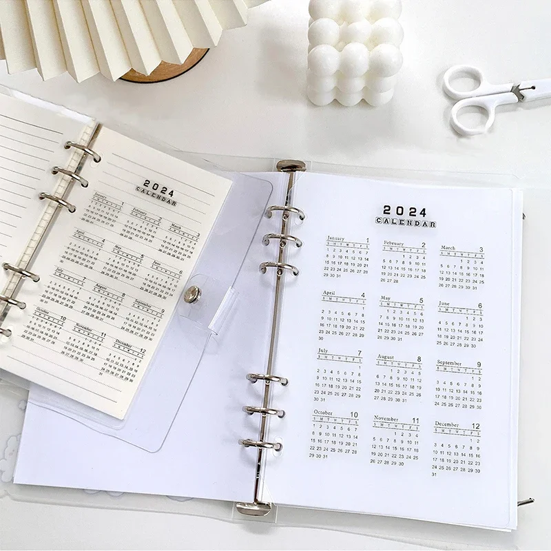 2024 Calendar Divider A5 A6 Simple Transparent 6 Hole Loose-leaf Notebook Protection Pad DIY Journal Planner Calendar for Office