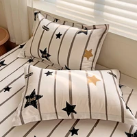 Cute Cartoon Star Flat Sheet Full Queen Size Geometric Stripes Pattern Bed Sheet Set Soft Cotton Bed Cover with 2 Pillow Cases 4