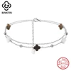 Rinntin Genuine 925 Sterling Silver Double Layer Clover Chain Anklet Lucky Clover Charm Anklets Bracelet Female Jewelry GMA02